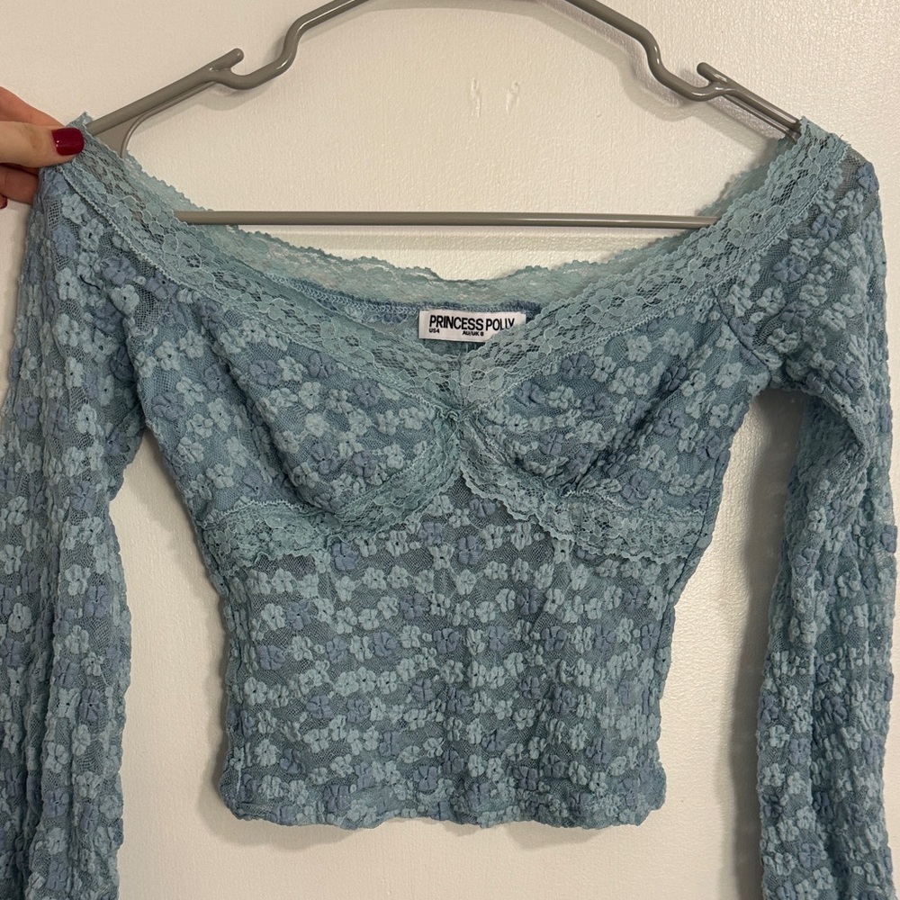 Princess Polly Teal Lace Long Sleeve Blouse
